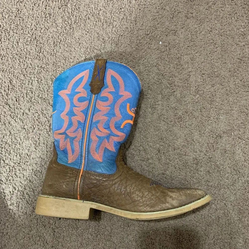 Twisted X YHY0001 Brown Blue Leather Neon Stitching Cowboy Boot Youth Size 4M